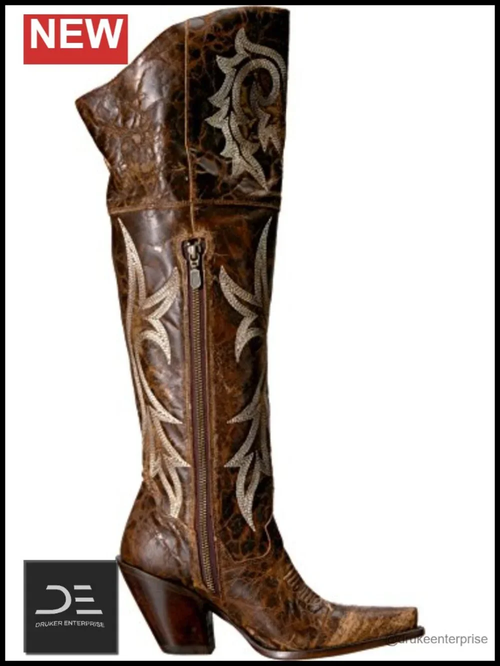Embroidered Snip Toe Over the Knee Boots with Rhinestones Leather High Heel 3